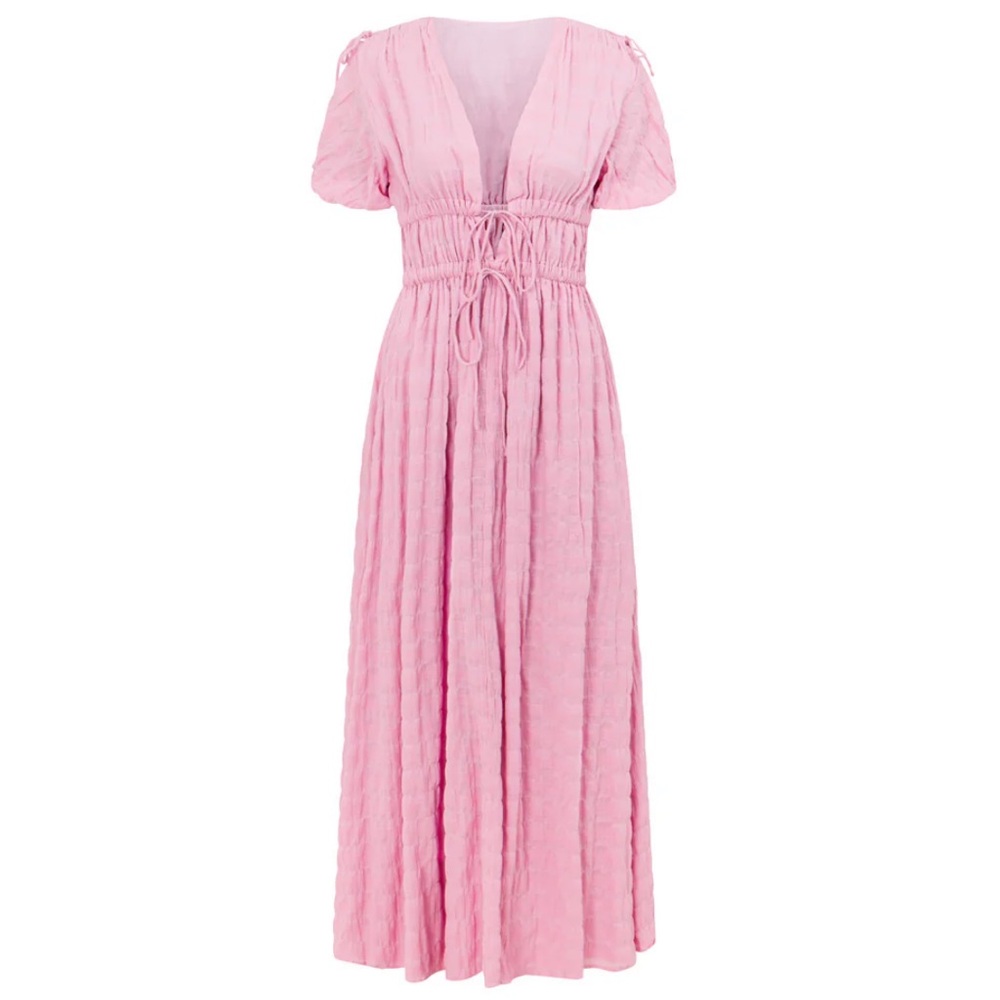 Pink Maxi Dress with V-Neck